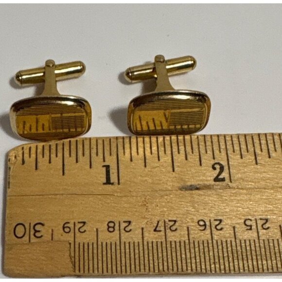 Forstar Cufflinks Vintage Gold Tone With Geometric Design T Bar - Picture 5 of 8